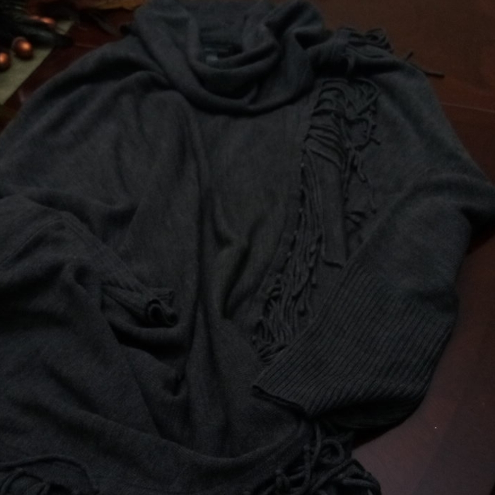 Cowl neck sweater tunic with fringe